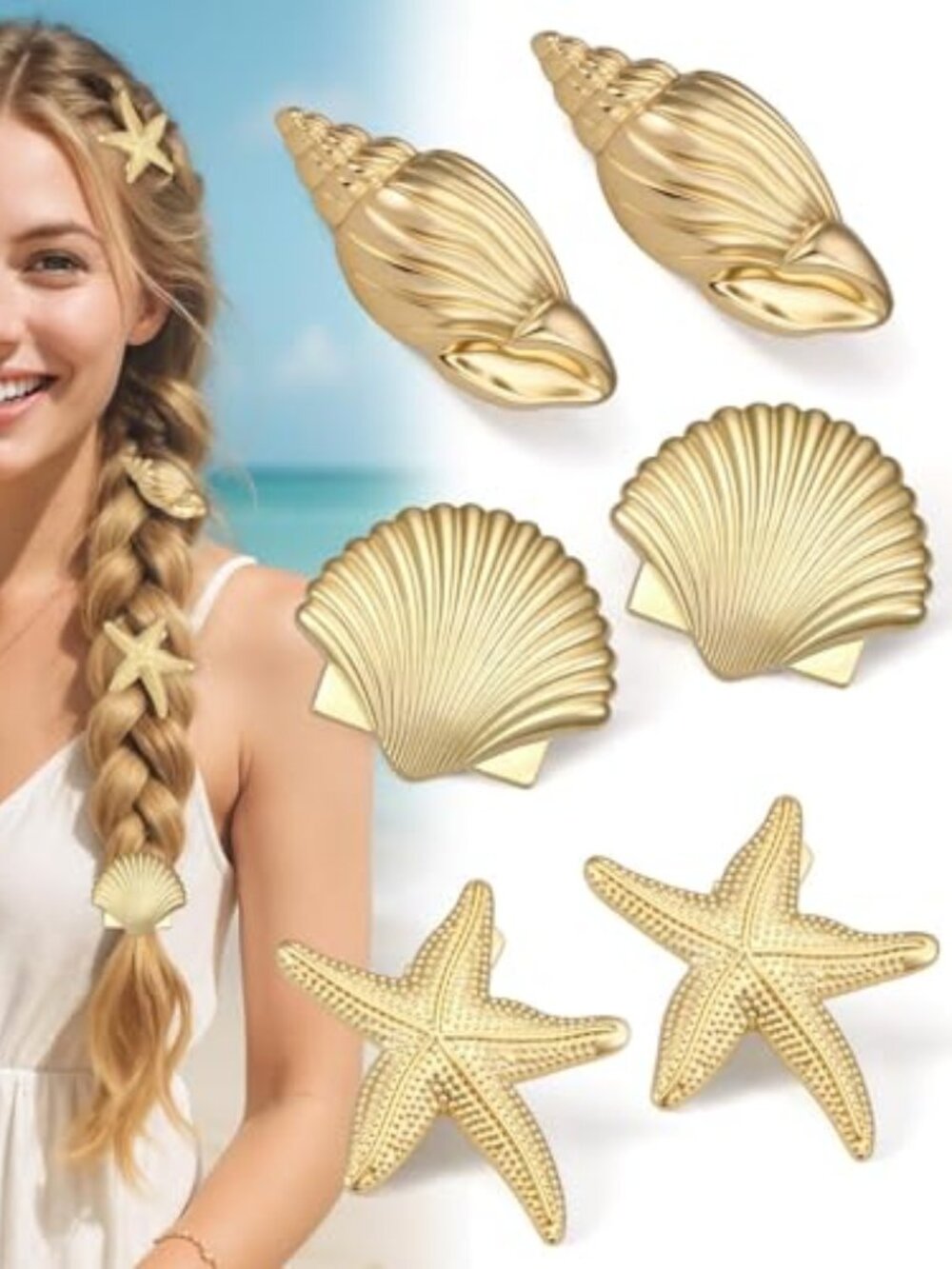6 PCS Small Metal Hair Clips, Gold Starfish Hair Clips for Women Girls